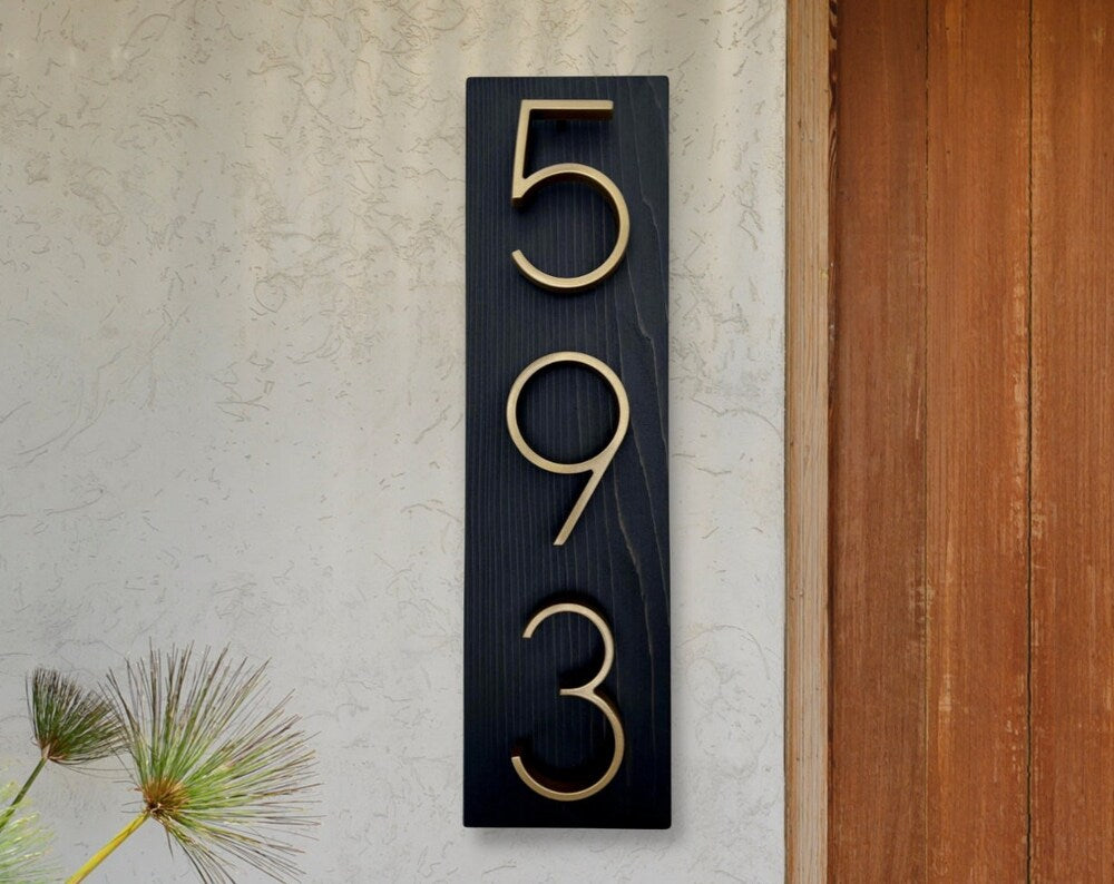 Gold House Number Sign, Vertical Address Plaque