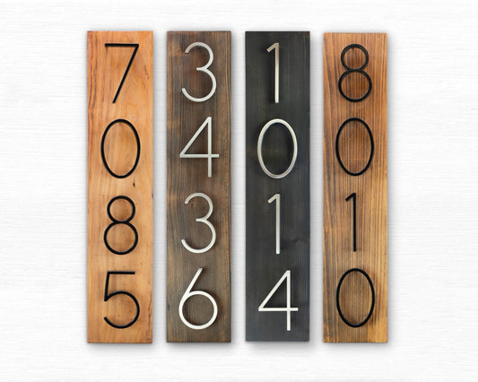 Vertical Address Plaque, Cedar Number Sign, Mount Floating House Number, Vertical Wooden House Numbers, Modern Wood House Number Sign