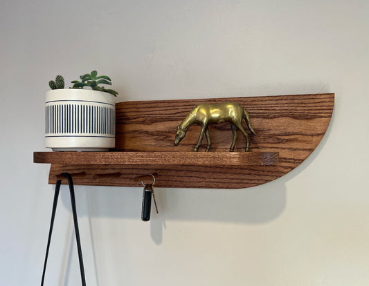 Modern Entryway Shelf with Pegs Hooks, Wooden Entryway Organizer, Wall Shelf with Hooks, Decorative Shelf, Solid Hardwood