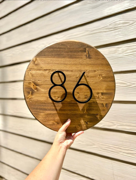 House Number Sign Round, Wood Address Sign, Circle Wood Address Plaque, Floating Number Plaque, Modern Wood House Number Sign, Contemporary