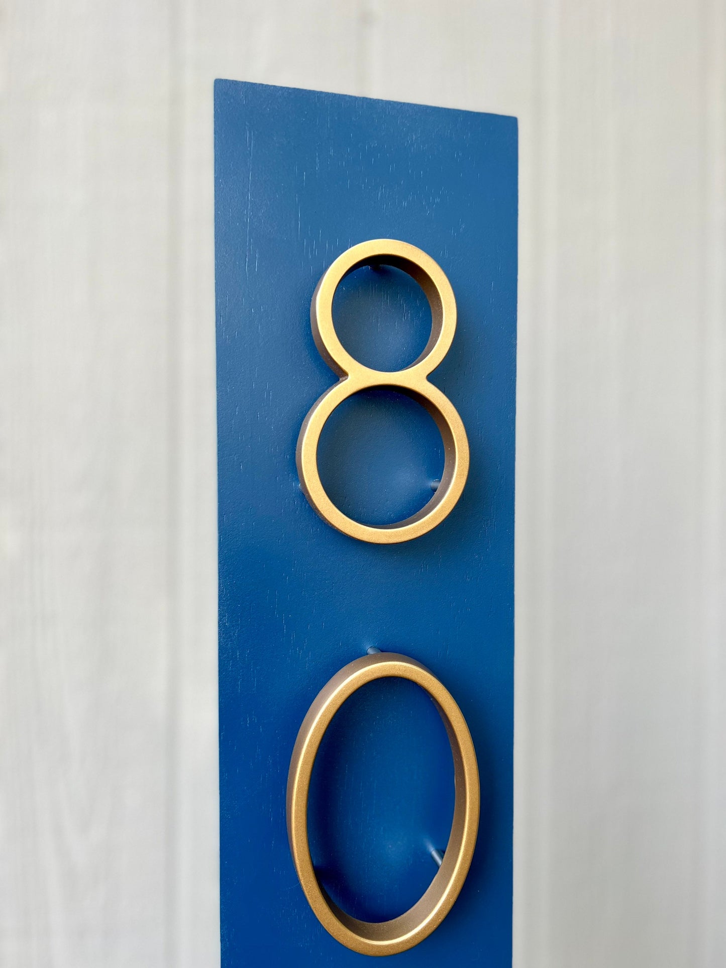 Gold House Number Sign, Brass Home Numbers,  Modern Vertical Address Plaque, Personalized Housewarming Gift, Navy Blue and Gold Home Decor