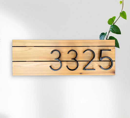 Modern House Number Sign, Housewarming Gift, New Home Gift, Address Sign for House, Cedar Wood, Address Plaque, Horizontal Home Address Sign