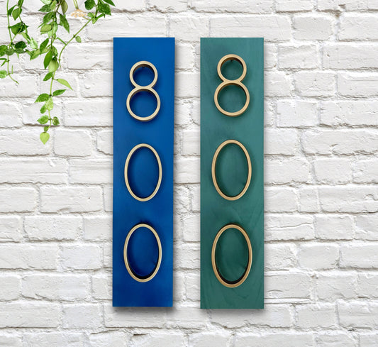 Brass Gold House Numbers Sign, Emerald Green Navy Blue, Modern Vertical Address Plaque, Green Home Decor, Personalized New Home Gift, 5 inch