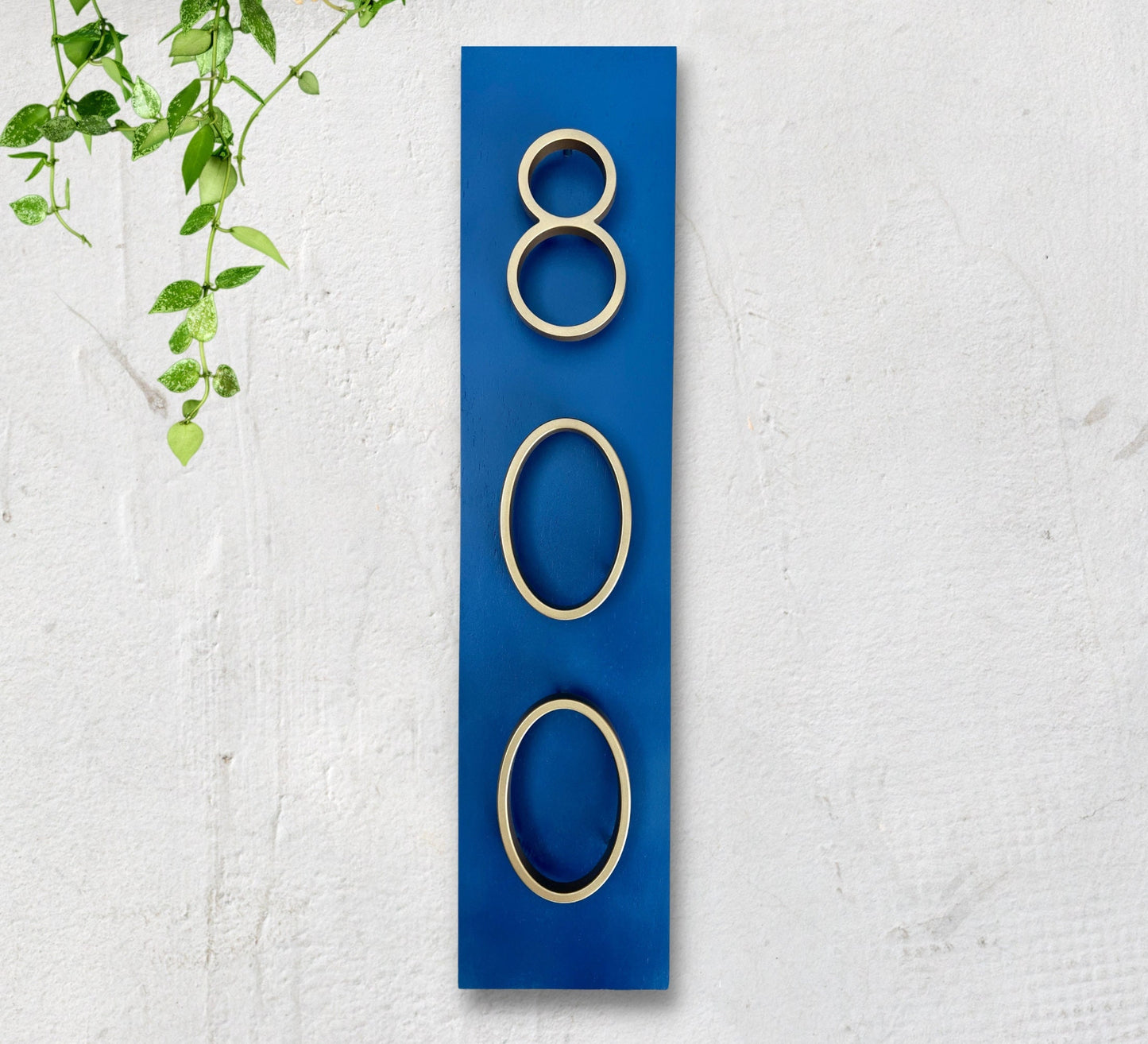 Gold House Number Sign, Brass Home Numbers,  Modern Vertical Address Plaque, Personalized Housewarming Gift, Navy Blue and Gold Home Decor