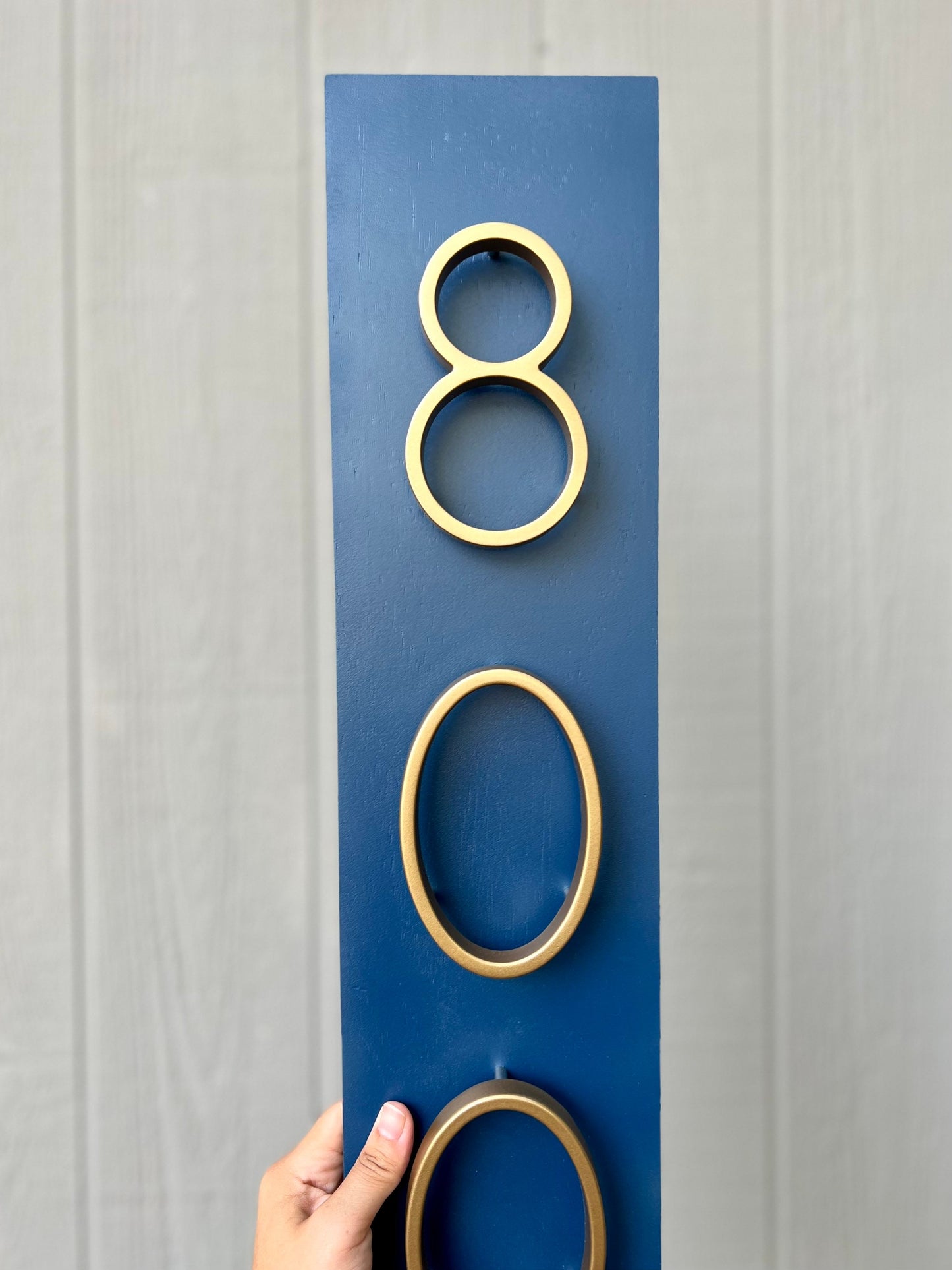 Gold House Number Sign, Brass Home Numbers,  Modern Vertical Address Plaque, Personalized Housewarming Gift, Navy Blue and Gold Home Decor